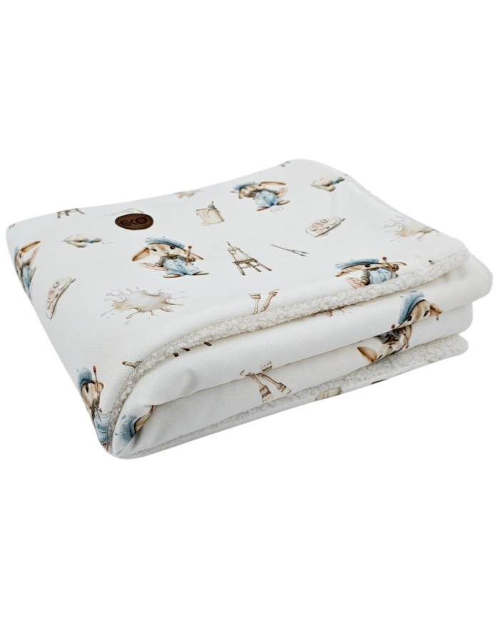 Bilateral baby quilt 75x100 cm - Printed Bamboo + Bouclé PAINTER