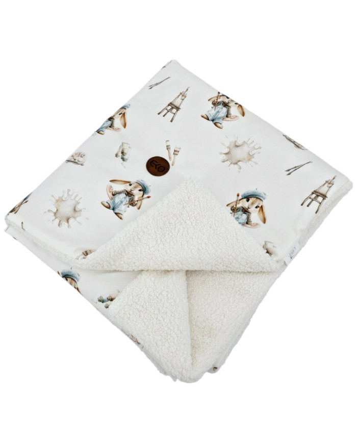 Bilateral baby quilt 75x100 cm - Printed Bamboo + Bouclé PAINTER