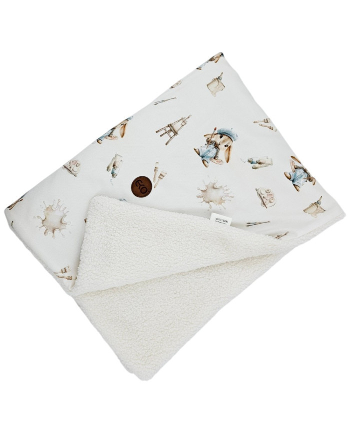 Bilateral baby quilt 75x100 cm - Printed Bamboo + Bouclé PAINTER