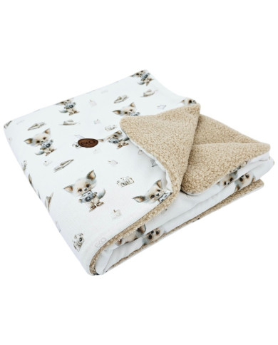 Bilateral baby quilt 75x100 cm - Printed Bamboo + Bouclé PHOTOGRAPHER