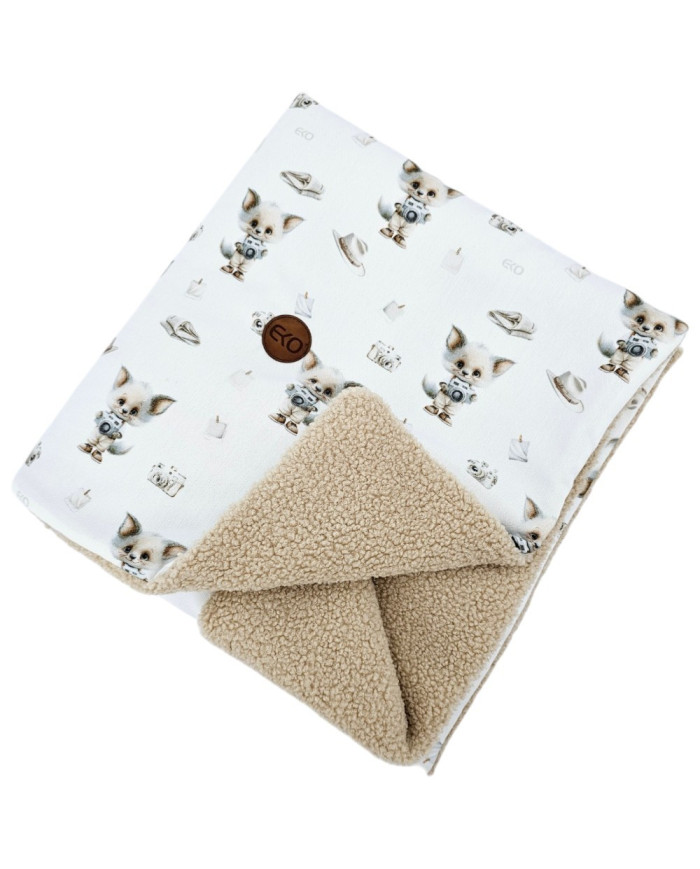 Bilateral baby quilt 75x100 cm - Printed Bamboo + Bouclé PHOTOGRAPHER