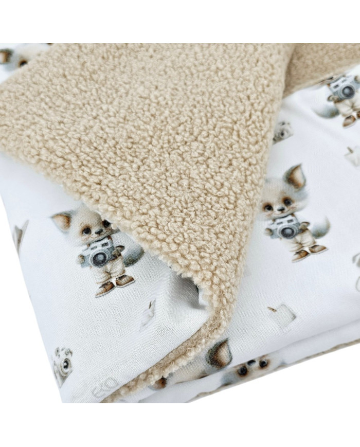 Bilateral baby quilt 75x100 cm - Printed Bamboo + Bouclé PHOTOGRAPHER