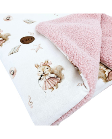 Bilateral baby quilt 75x100 cm - Printed Bamboo + Bouclé SINGER