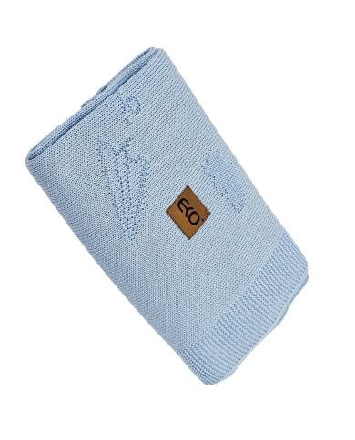 Couverture tricotée en bambou LETTERS BLUE