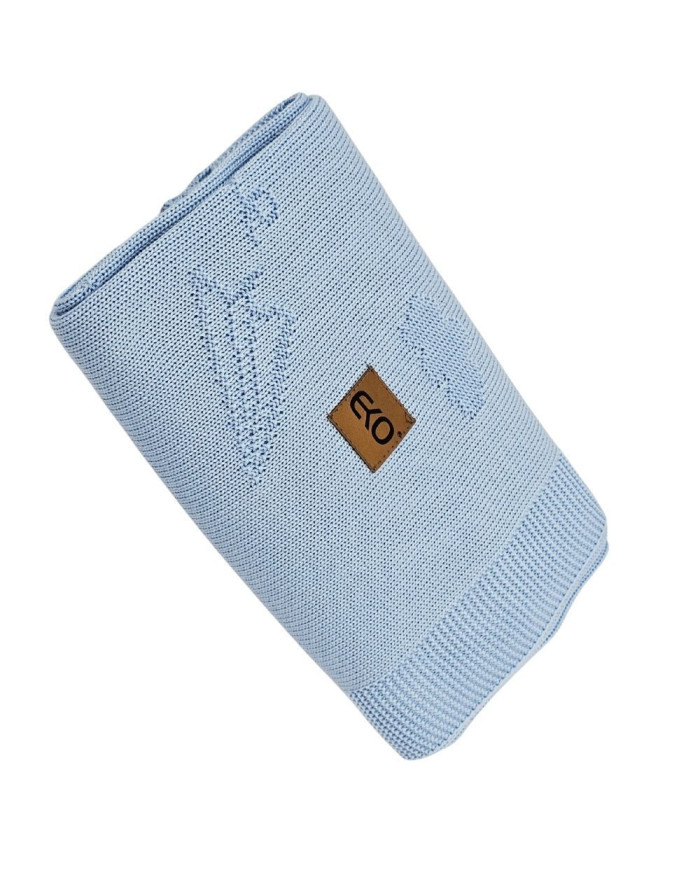 Couverture tricotée en bambou LETTERS BLUE