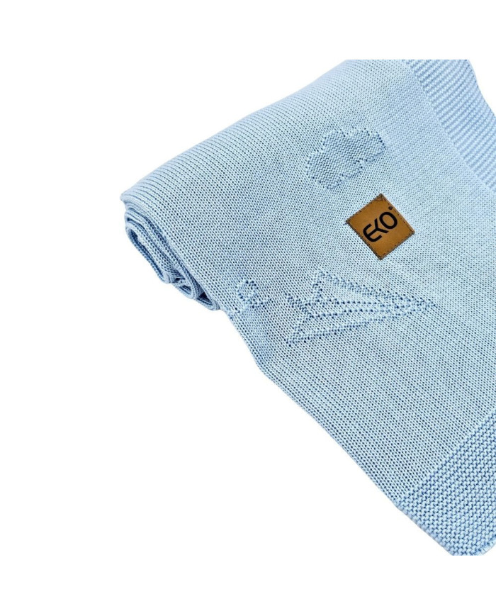 Couverture tricotée en bambou LETTERS BLUE